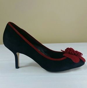 Kate Spade black and red suede kitten heel shoes